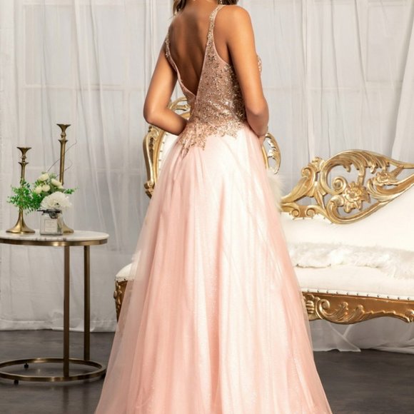 ROSE NEW Sequin Embellished Bodice V-Neck A-Line Prom Dress Leg Slit DRESS g3020 - Picture 4 of 6